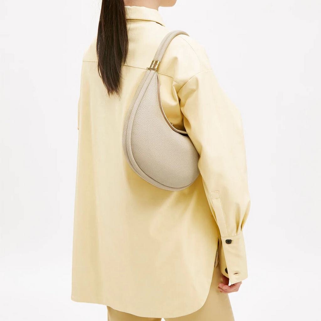 Sveva | Women's Crescent Moon Bag – Cream Half Moon Shoulder Bag with Gold Hardware