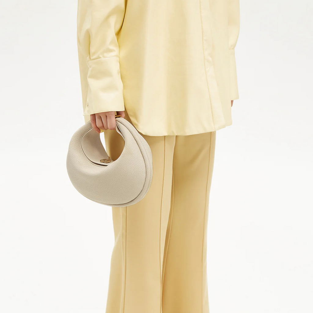 Sveva | Women's Crescent Moon Bag – Cream Half Moon Shoulder Bag with Gold Hardware