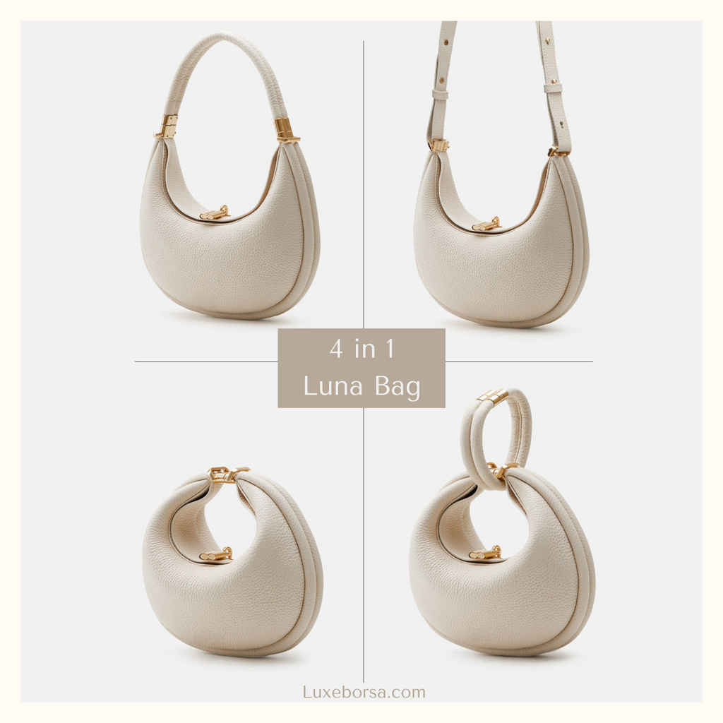 Sveva | Women's Crescent Moon Bag – Cream Half Moon Shoulder Bag with Gold Hardware