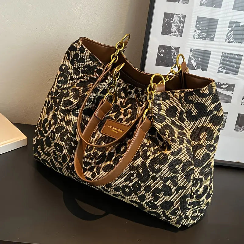 Garnet | Women's Leopard Print Plush Tote – Large Fluffy Shoulder Bag