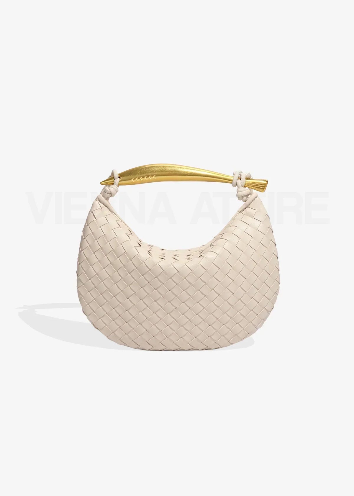 Nélie Montavril  | Woven Pattern Bag with Gold Handle