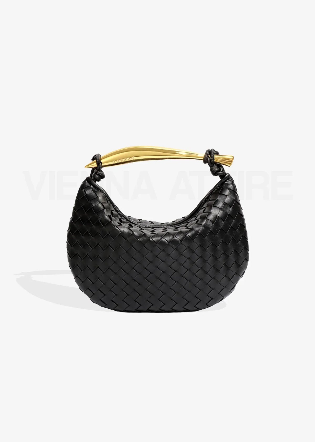 Nélie Montavril  | Woven Pattern Bag with Gold Handle