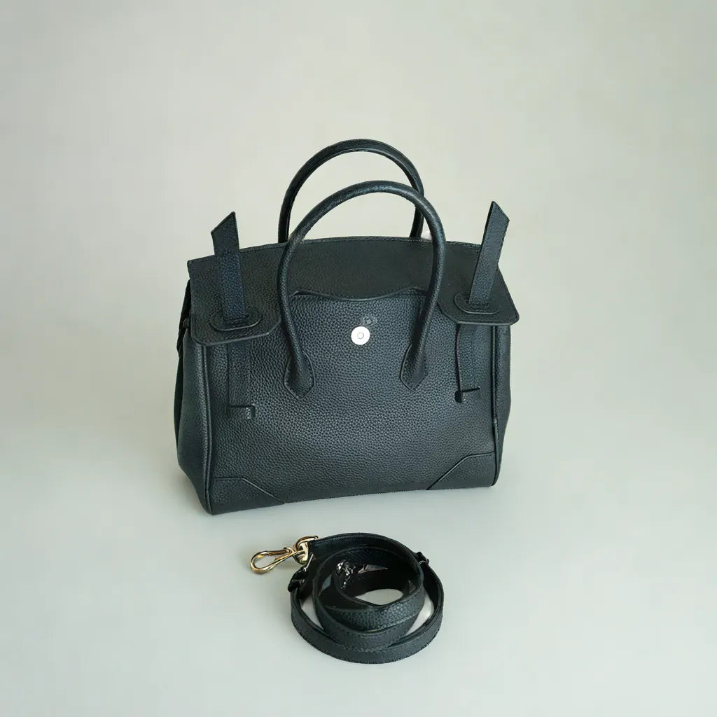 Stella | Women's Black Tote Handbag – Structured Top Handle Bag with Shoulder Strap