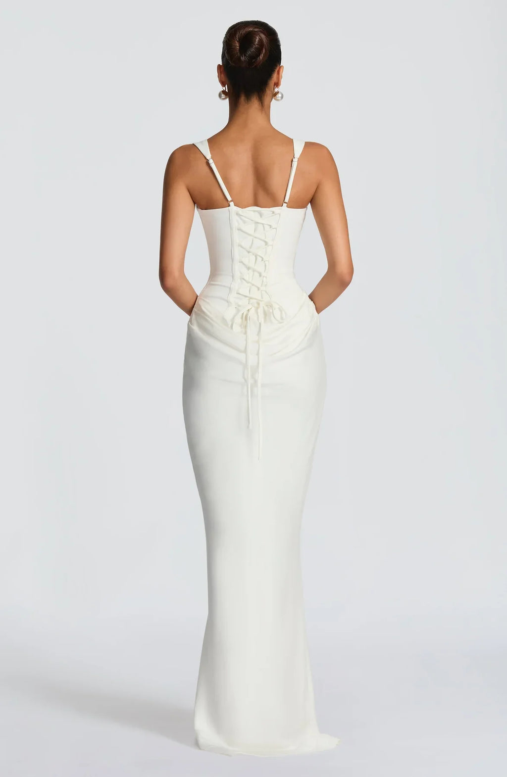 Alice Roux | Corset Bodice Maxi Dress – Wide Strap Draped Hip Fitted Bodycon Evening Gown