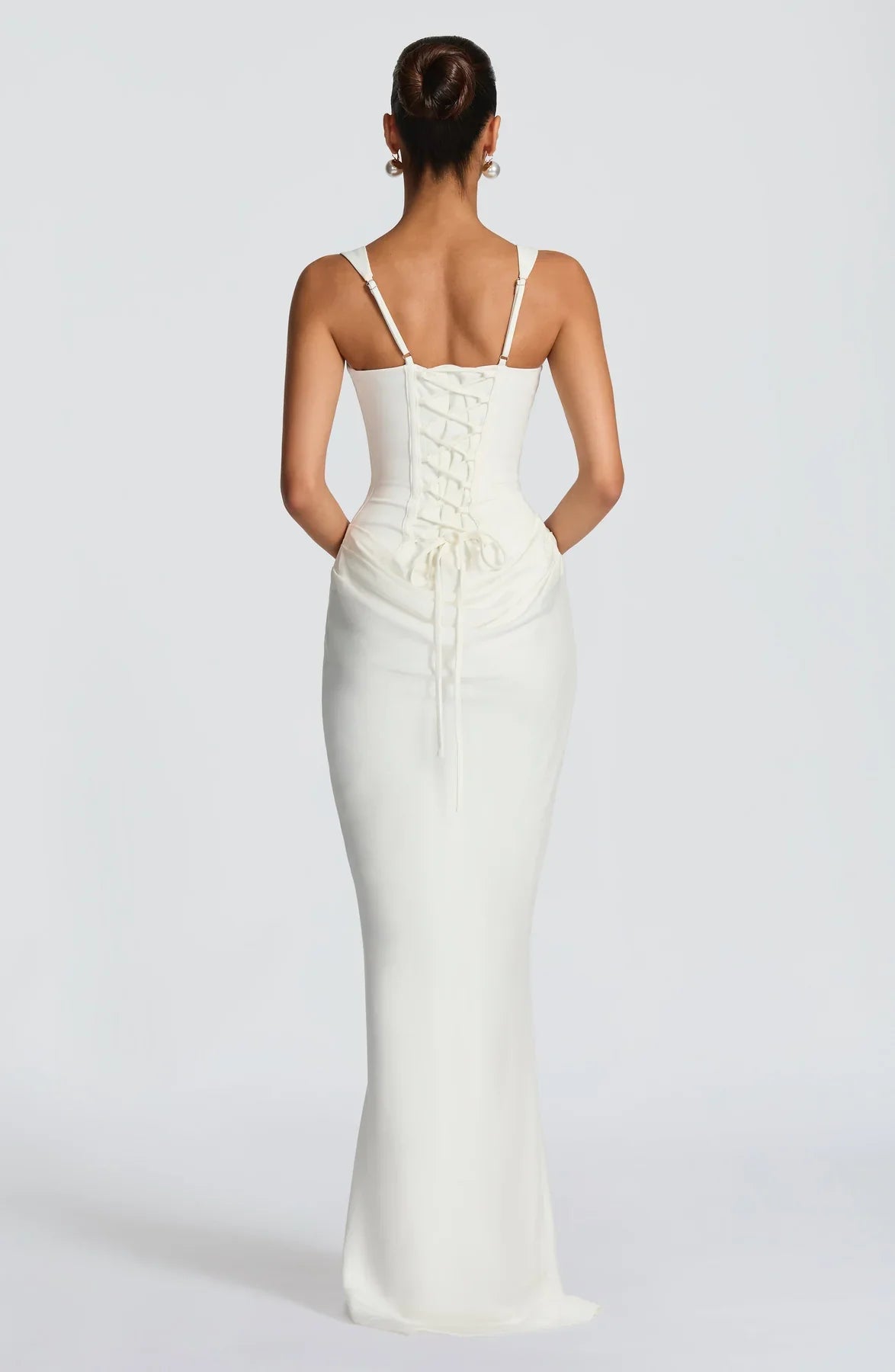 Alice Roux | Corset Bodice Maxi Dress – Wide Strap Draped Hip Fitted Bodycon Evening Gown