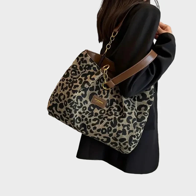 Garnet | Women's Leopard Print Plush Tote – Large Fluffy Shoulder Bag