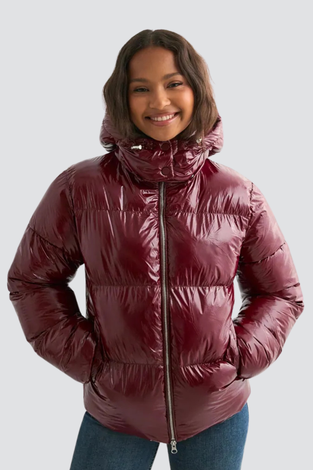 Lucile Roussel | Women's Short Shiny Puffer Jacket – Black Glossy Padded Coat