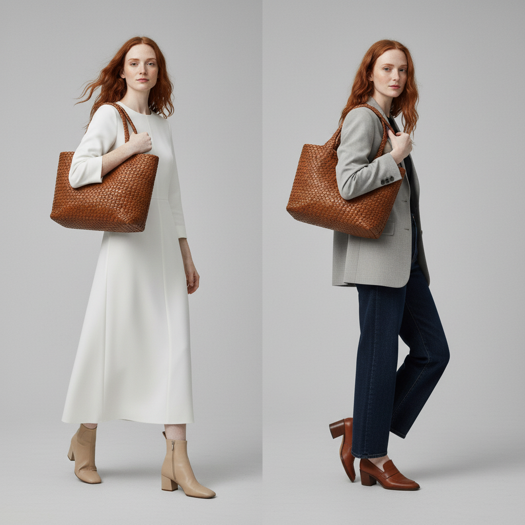 Aude Clairmont  | Woven Shoulder Tote Bag in Soft Microfiber Leather