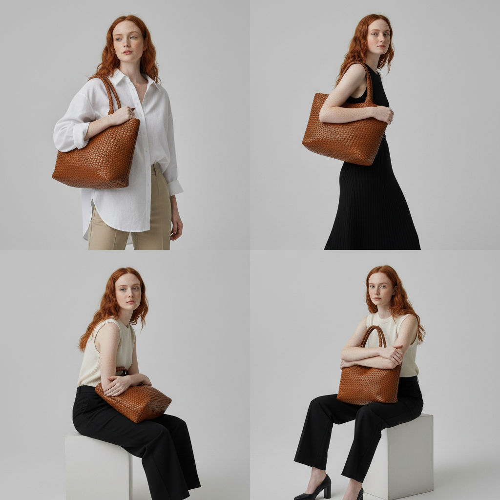 Aude Clairmont  | Woven Shoulder Tote Bag in Soft Microfiber Leather