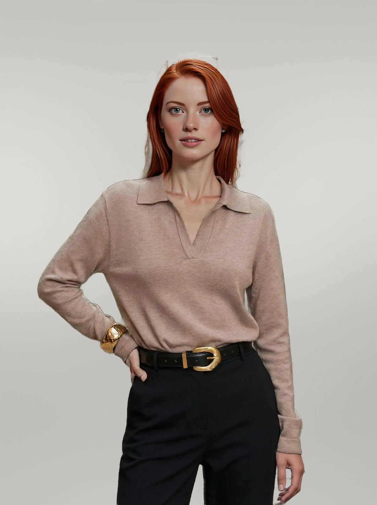 Claire | Knit Sweater Women Collared Relaxed Fit Long Sleeve