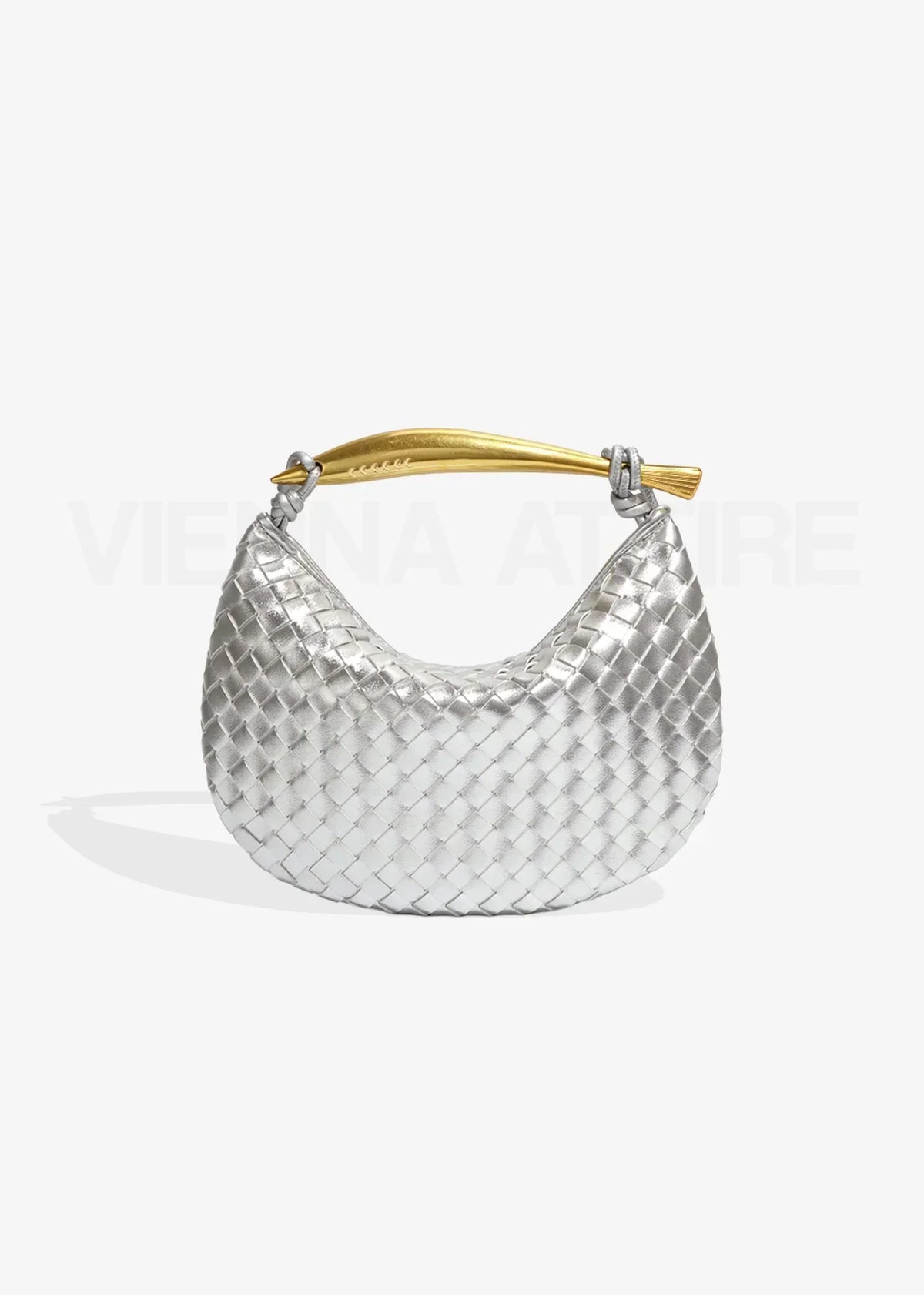 Nélie Montavril  | Woven Pattern Bag with Gold Handle