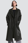 Romane Morin | Women's Black Leather Trench Coat – Long Oversized Belted Coat